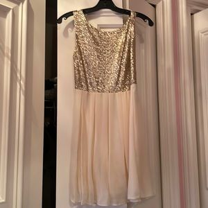 Champagne sequin top dress with chiffon bottom in ivory